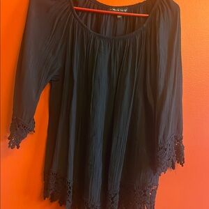 Chic Navy Lace Trim Women's Blouse